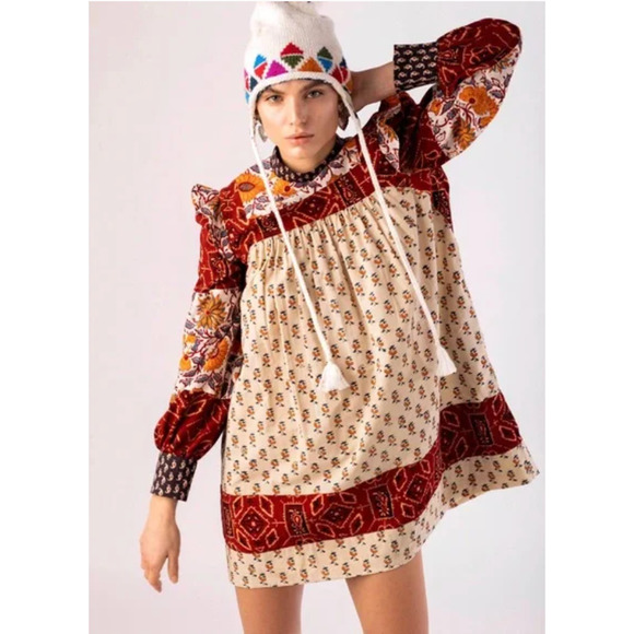 Alix Of Bohemia Sophia Boho Patchwork 70's Hippie Mini Dress Size Small - Picture 13 of 13